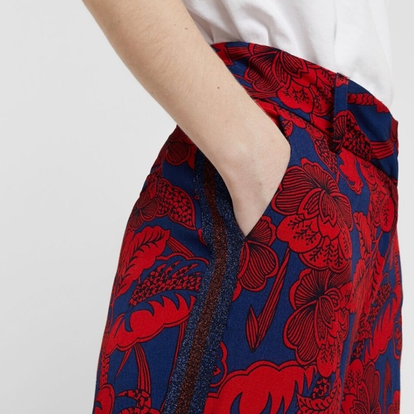 Desigual Floral Trouser Palazzo Size 36 / 8US Red Navy Boho Print Varsity Stripe - Picture 15 of 16